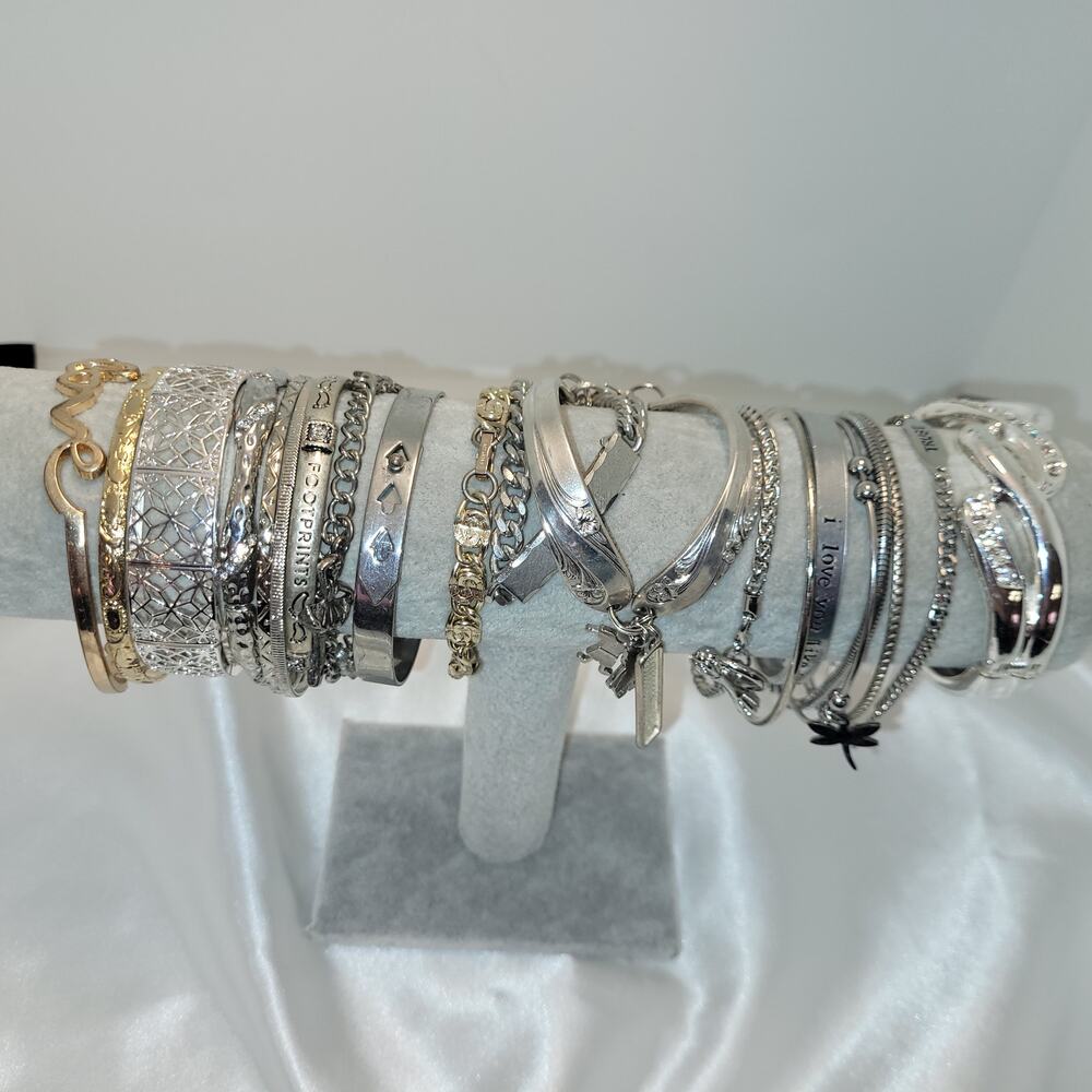 Silvertone Bracelet Lot 1 Sarah Cov 1 Speidel Bangle Charm Name Cynthia Mixed